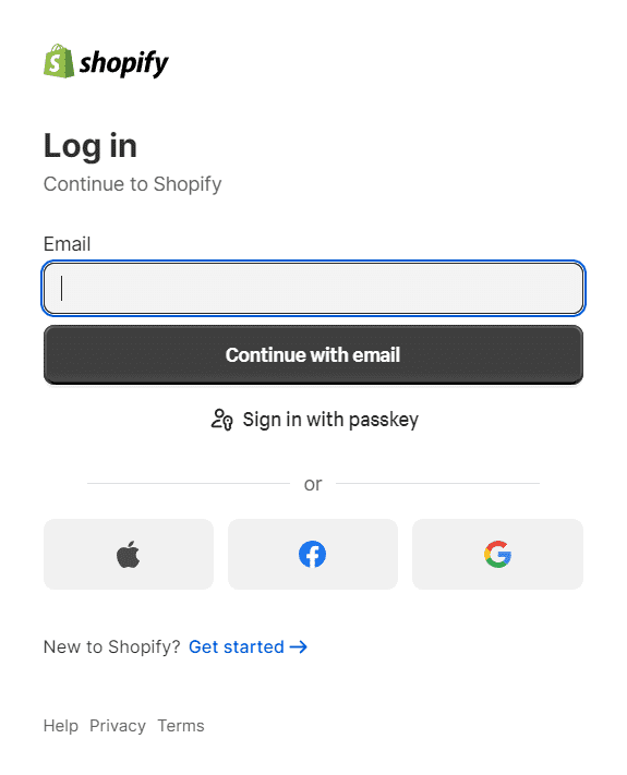 Shopify Login Page