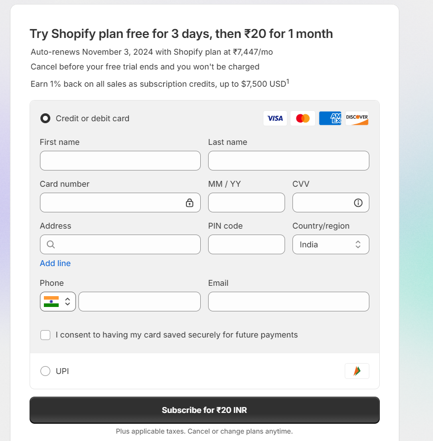 Shopify India Checkout Page